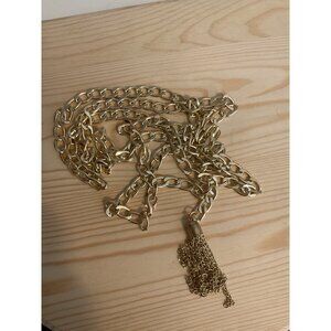 Womens Adjustable Gold-Tone Statement Chunky Belt With Tassel